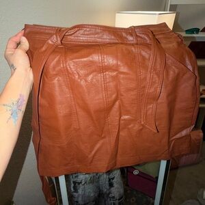 Shine Star Women’s Brown Leather Mini Skirt with Pockets Large